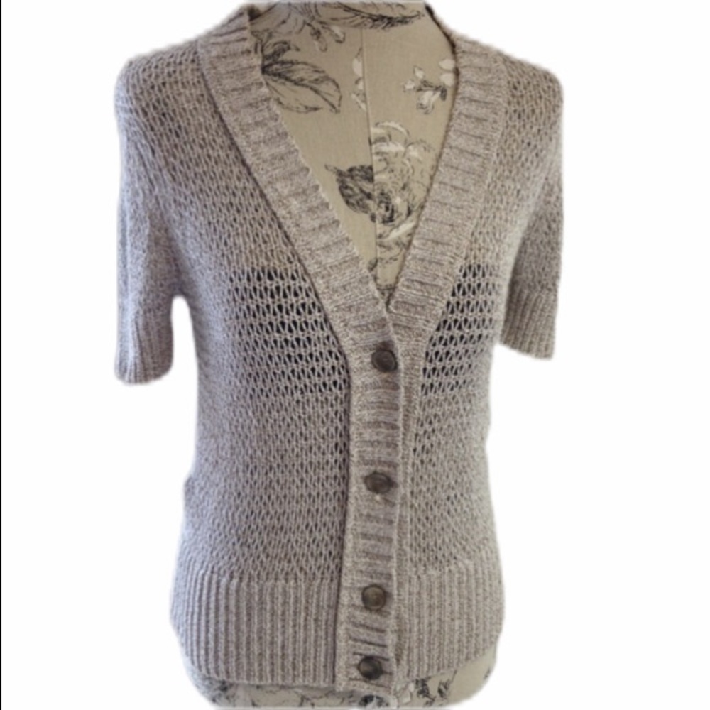 LOFT Gray Shimmer Button Sweater S
